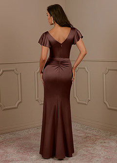 Azazie Roya Mother of the Bride Dresses Espresso Mermaid V-Neck Pleated Stretch Satin Dress image4