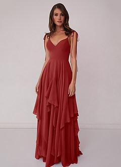 Barbie ♥ Azazie Bridesmaid Dresses Rust A-Line Bow Chiffon Dress image4