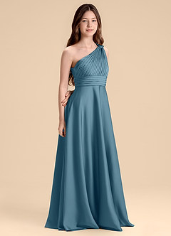 Azazie Charlize Junior Bermuda A-Line Pleated Stretch Satin Dress image3