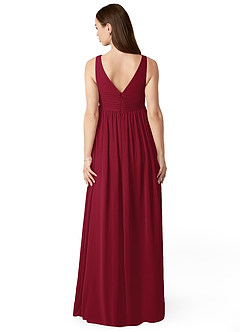 Azazie Yetta Maternity Bridesmaid Dresses A-Line V-Neck Gathered Chiffon Floor-Length Dress image2