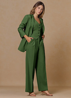 front Rowan Olive Refined Weave Performance 3-Piece Suit