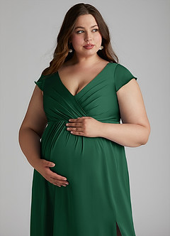 Azazie Allessia Maternity Bridesmaid Dresses A-Line Pleated Stretch Satin Floor-Length Dress image13