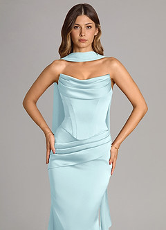 Azazie Sorrel Bridesmaid Dresses Cloud Blue Mermaid Strapless Stretch Satin Convertible Dress image5