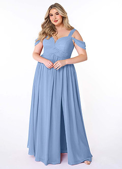 Azazie Lianne Bridesmaid Dresses Steel Blue A-Line Off the Shoulder Chiffon Dress image8
