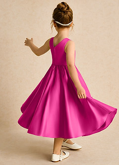 Azazie Hermia Robe Demoiselle D'honneur Fillette Robe Trapèze en Mat Satiné Sans manches Fuchsia image5