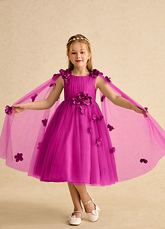 Azazie Staria Flower Girl Dresses Fuchsia Ball-Gown Ruched Tulle Dress image4