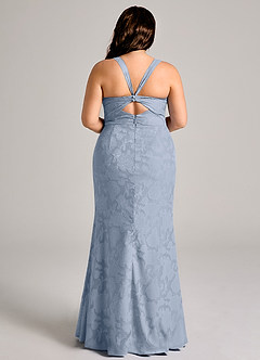 Azazie Mero Bridesmaid Dresses Dusty Blue Sheath Pleated Floral Burnout Dress image8