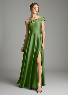 Azazie Melanie Vestidos de damas de honor Vestido de Albahaca de Satén Elástico de Corte en A con Vestidos sin tirantes image3