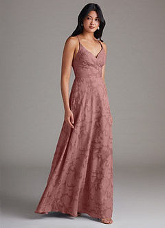 Azazie Davis Bridesmaid Dresses Dusty Rose A-Line Pleated Floral Burnout Dress image4