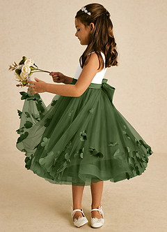 Azazie Sprout vestidos de niña de las flores Vestido de Oliva de Tul de Corte En A con Lazo image4