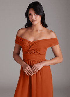 Azazie Lamara Robes de demoiselle d'honneur Combinaison Convertible en Mousseline de soie Épaule décolletée Orange Brûlée image7