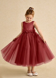 Azazie Lux Flower Girl Dresses Rust A-Line Beaded Tulle Dress image3