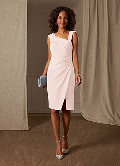 Azazie Cecily Mother of the Bride Dresses Blushing Pink Sheath Stretch Crepe Dress image1