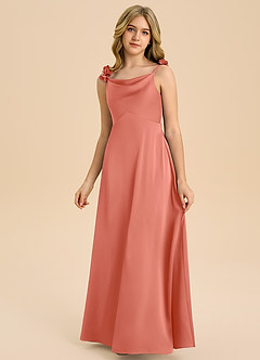 Azazie Gumdrop Junior Salmon Pink Empire Pleated Stretch Satin Dress image3
