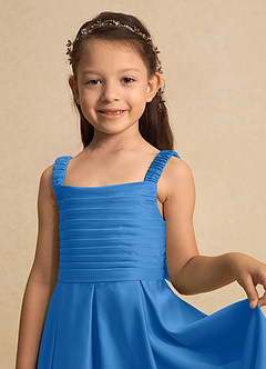 Azazie Kat Flower Girl Dresses Blue Jay A-Line Pleated Matte Satin Dress image7