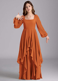 Azazie Clara Junior Cinnamon A-Line Blouson Chiffon Dress image6
