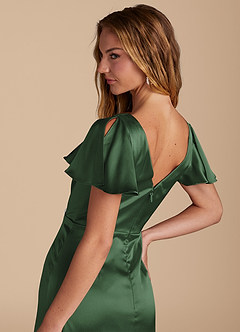 Azazie Soren Bridesmaid Dresses Eucalyptus A-Line Pleated Metallic Satin Dress image7