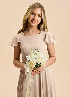 Azazie Cady Junior Taupe A-Line Pleated Chiffon Dress image8