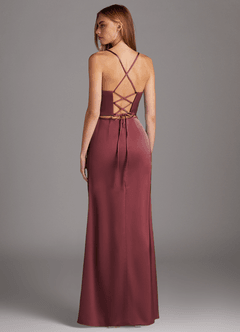 Azazie Brookelle Vestidos de damas de honor Vestido de Merlot de Satén Elástico de Corte Recto con Corazón Corsé image5