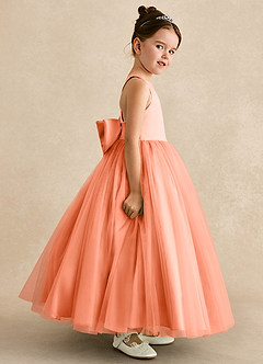 Azazie Peanut Robe Demoiselle D'honneur Fillette Robe Trapèze en Tulle Bretelle Coucher De Soleil image3