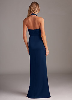 Azazie Jemma Bridesmaid Dresses Dark Navy Sheath Pleated Stretch Satin Dress image6