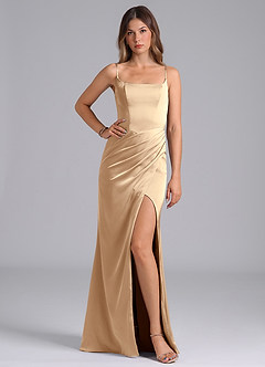 Azazie Donielle Bridesmaid Dresses Champagne Mermaid Corset Stretch Satin Dress image1