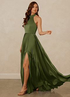 Christian Siriano Bridal for Azazie 1007 Bridesmaid Dresses Olive A-Line Pleated Stretch Satin Dress image5