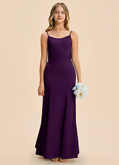 Azazie Lioren Junior Grape Sheath Bow Stretch Satin Dress image5