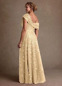 Azazie Sidney Mother of the Bride Dresses Champagne A-Line Off the Shoulder Lace Dress image3