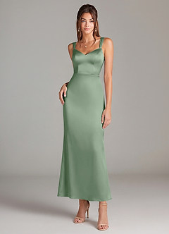 Azazie Denice Brautjungfernkleider Etui Plissee Stretch-Satin Kleid Matcha image3