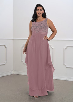 Azazie Xella Mother of the Bride Dresses Dusty Rose A-Line Lace Chiffon Dress image10