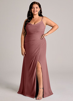 Azazie Deandra Vestidos de damas de honor Vestido de Rosa Del Desierto de Gasa de Corte Sirena con Plisado image9