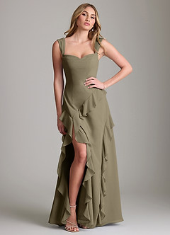 Azazie Sloane Vestidos de damas de honor Vestido de Verde Sauce de Gasa de Corte en A con Escote de Corazón image3