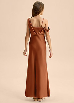 Azazie Madelyn Junior Osłona Zza ramienia Satyna elastyczna Długość podłogi Młodsza druhna Sukienka image2