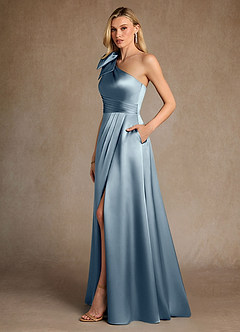 Azazie Easton vestidos de madre de la novia Vestido de Azul Polvoriento de Satén Elástico de Corte en A con Hombro unilateral image2