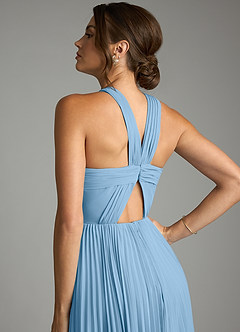 Azazie Afra Abiti da Damigella Abito A-Line in Chiffon Plissettato Blu Acciaio image6
