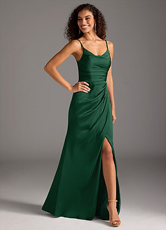 Azazie Deandra Bridesmaid Dresses Dark Green Mermaid Pleated Stretch Satin Dress image5