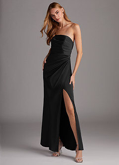 Azazie Lexie Bridesmaid Dresses Black Sheath Strapless Stretch Satin Convertible Dress image3