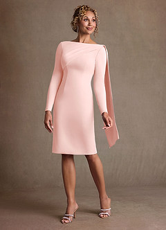 Azazie Merian Mother of the Bride Dresses Blushing Pink Column Pleated Stretch Crepe Dress image3