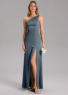 Azazie Feby Bridesmaid Dresses Twilight A-Line One Shoulder Stretch Satin Dress image3