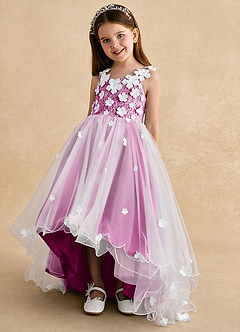 Azazie Celia Flower Girl Dresses Fuchsia A-Line Lace Tulle Dress image6