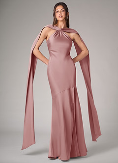 Azazie Kinsley Bridesmaid Dresses Dusty Rose Mermaid Side Slit Stretch Satin Dress image1
