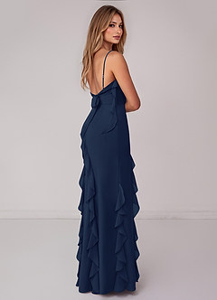 Azazie Malia Bridesmaid Dresses Dark Navy Sheath Ruched Chiffon Dress image5
