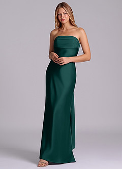 Azazie Ailanie Brudtärnklänningar Klä av Tubklänning i Stretch Satin Axelbandslös Tallgrön image3