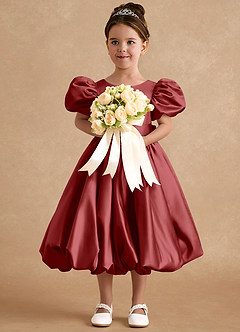 Azazie Jellybean Flower Girl Dresses Rust Ball-Gown Ruched Matte Satin Dress image3