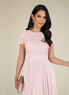 Azazie Annette Mother of the Bride Dresses Blushing Pink A-Line Lace Chiffon Dress image5