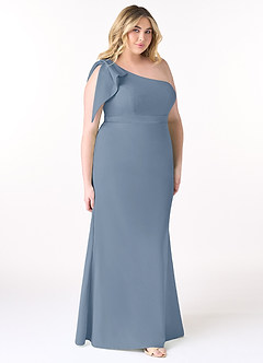 Azazie Rinna Bridesmaid Dresses Dusty Blue Mermaid One Shoulder Stretch Crepe Dress image7
