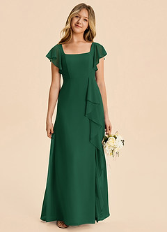 Azazie Noah Junior Vestido Verde Oscuro de Gasa de Corte en A con Drapeado image6