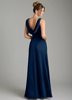 Azazie Karina Robes de demoiselle d'honneur Robe Trapèze en Satin extensible Plissée Bleu Marine Foncé image5