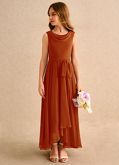 Azazie Wonderland Junior Formal vestidos de niña de las flores Vestido de Pimenton de Gasa de Corte En A con Plisado image5